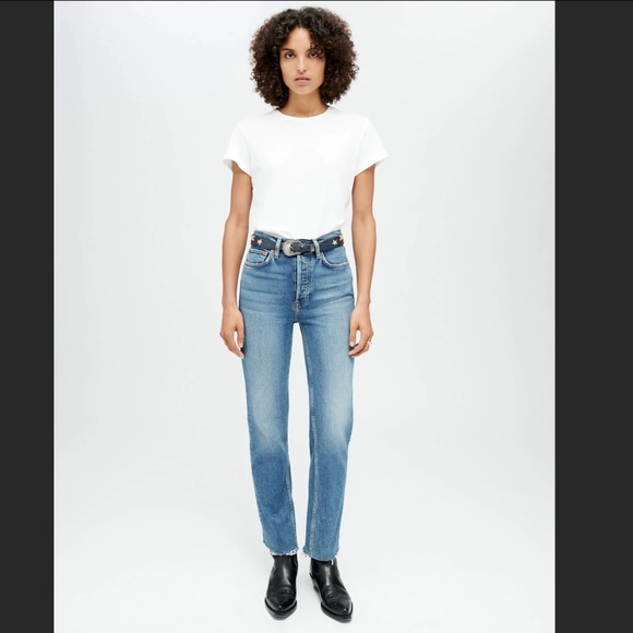 Re/Done 70's High Rise Stove Pipe Straight Jeans Size 29, Light Blue 100% Cotton - Picture 3 of 14